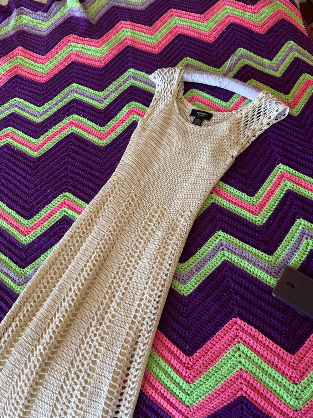 Vintage Express Tricot "Handknit" sleeveless crochet maxi dress - Picture 3 of 9